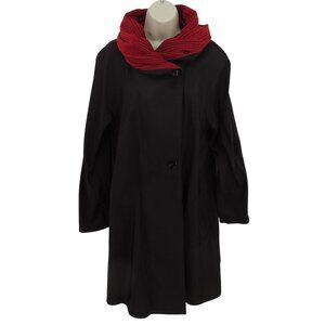 Mycra Pac Donatella Women 0-P Black Red Reversible Coat Jacket Pleated Hood